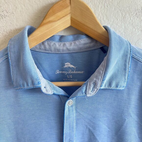 TOMMY BAHAMA Blue Edgartown Polo Knit Button-Up Stretch Golf Shirt Mens Large - Picture 3 of 7